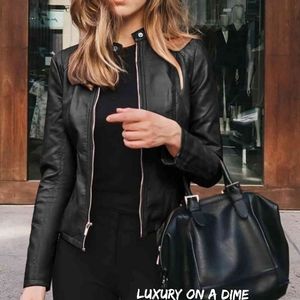 Elegant Black Leather Jacket for Women